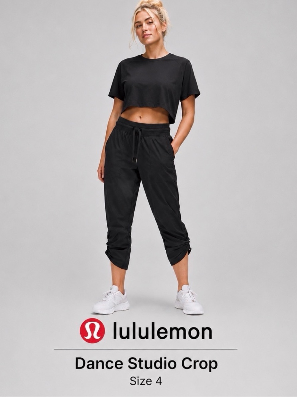 Lululemon Dance Studio Crop Black Swift Mid Rise Cinch Hem Athletic Pants Size 4